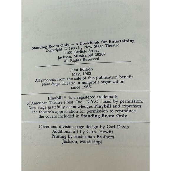 Standing Room Only Cookbook Entertaining New Stage Theatre Jackson MS VTG - Picture 2 of 12